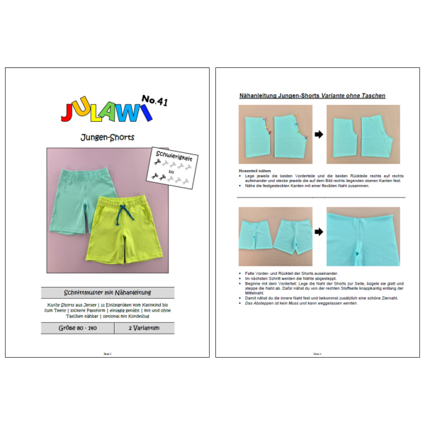 JULAWI Jungen Shorts eBook Schnittmuster Größe 80 - 140 Vorschau